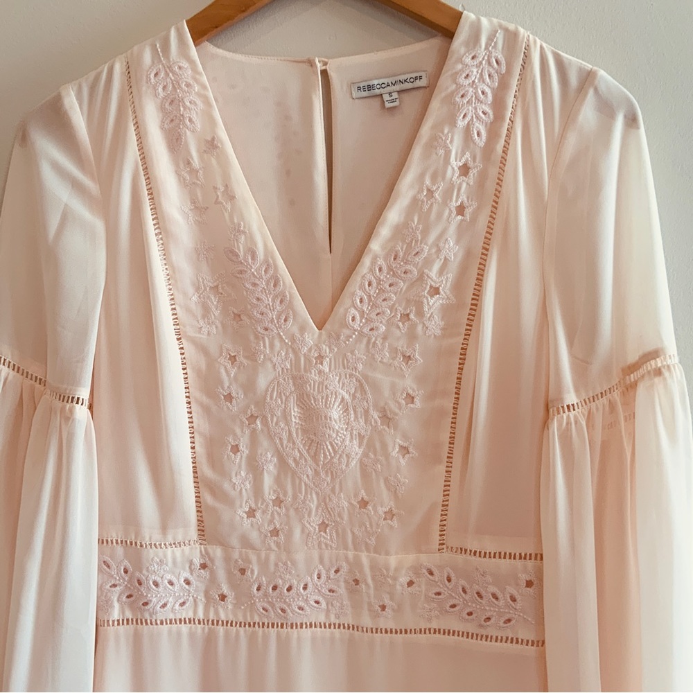 Rebecca Minkoff Prairie Embroidered Pinafore Ruffle Hem Bluff Dress Size Small - Picture 2 of 16